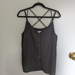 Frank and Oak black cross-strap button-front tank top